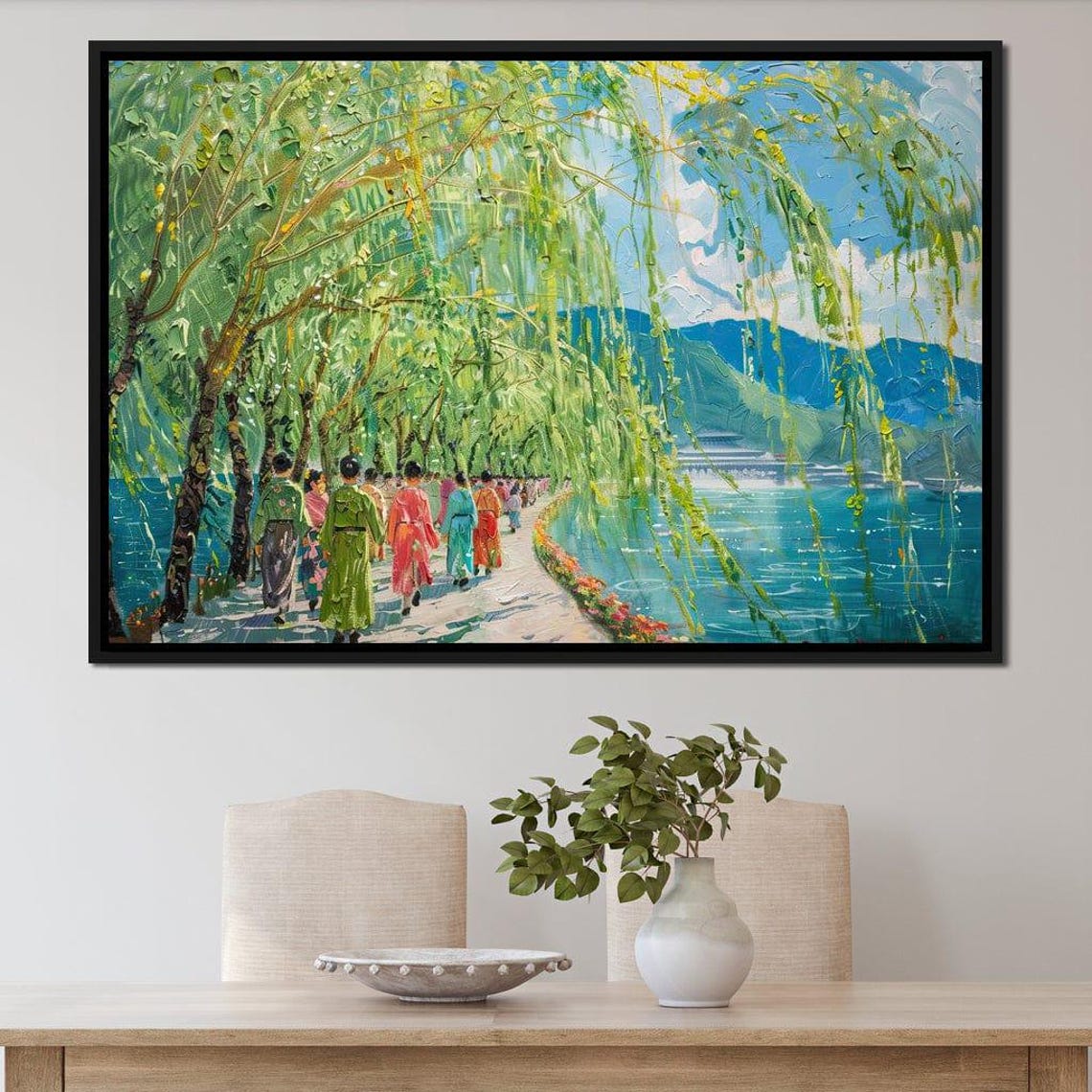 Willow Trees Lakeside Promenade Asian Impressionist Travel Poster - Image 2