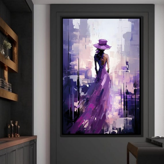 Amethyst Twilight Mystique Elegant Lady Art Woman In Purple Stylish Violet Dress Print By Nichecanvas