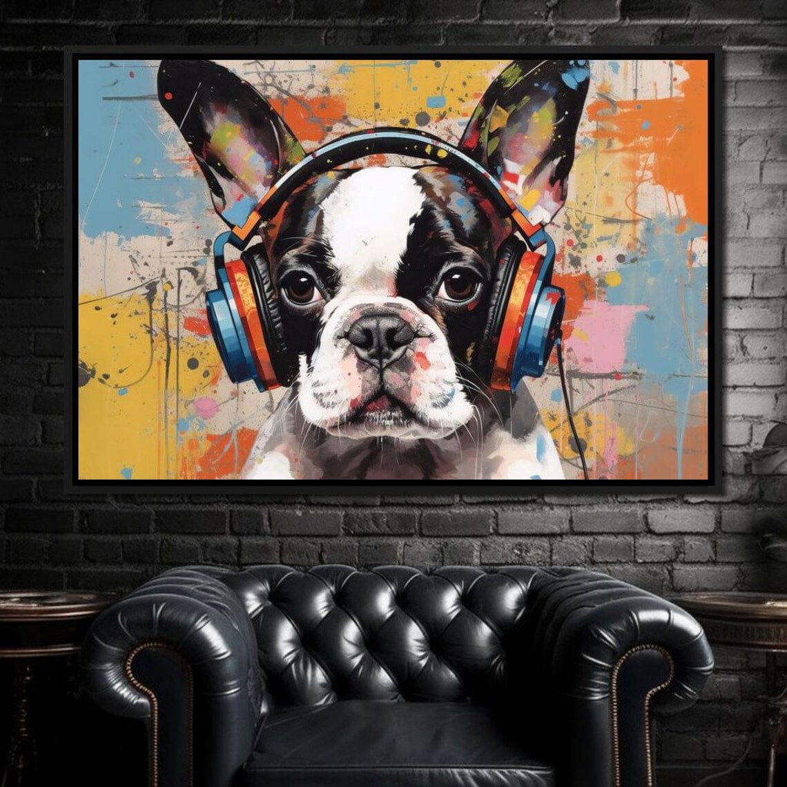Boston Terrier Wearing Headphones Pop Art Colorful Dog Wall Art Poster - Image 4