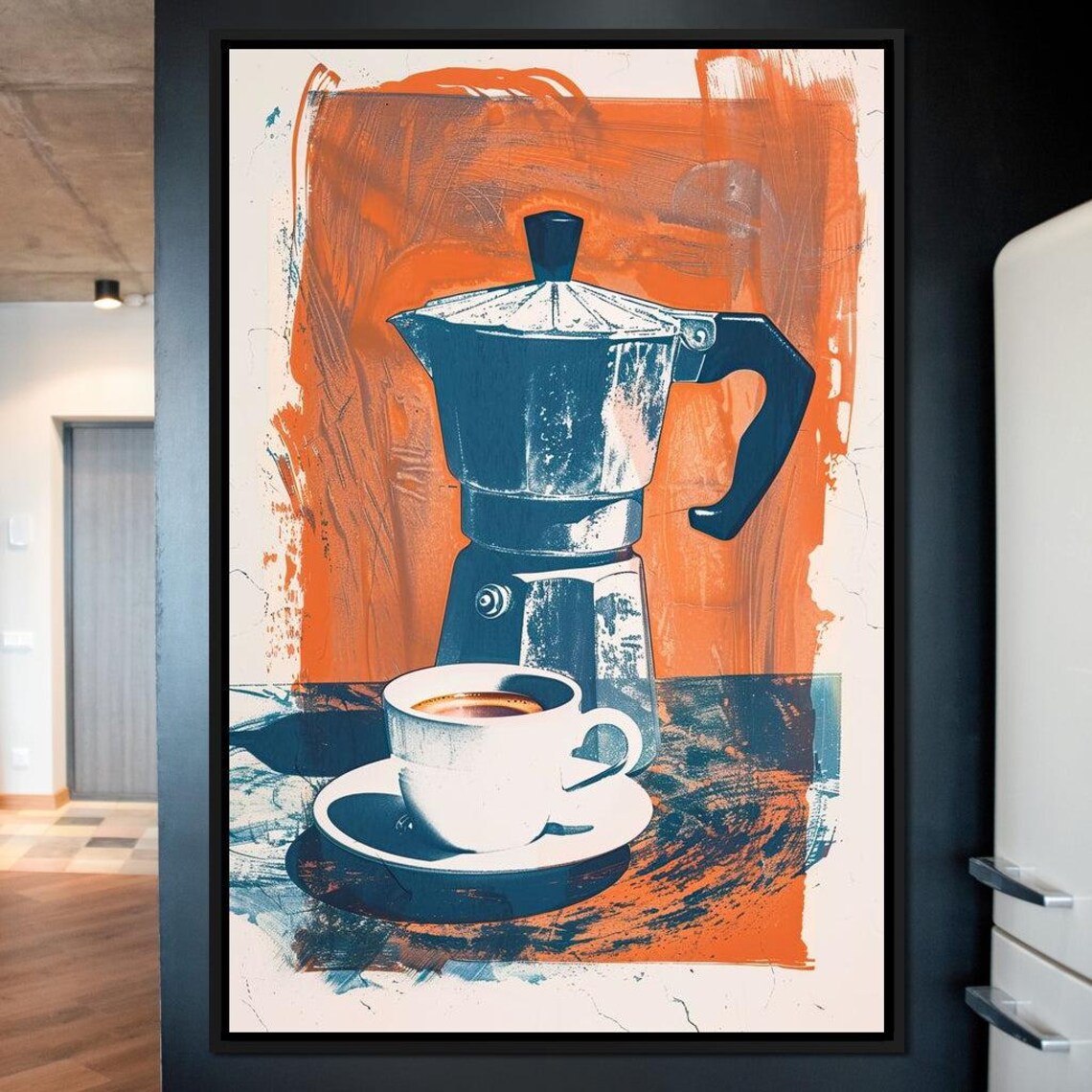 Vintage Moka Pot Espresso Coffee Cup Retro Kitchen Wall Art Poster