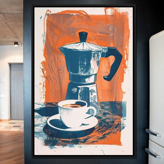 Morning Brew With Coffee Pot Cozy Home Decor Modern Wall Art Kitchen Coffee Art Print Colorful Painting By Nichecanvas
