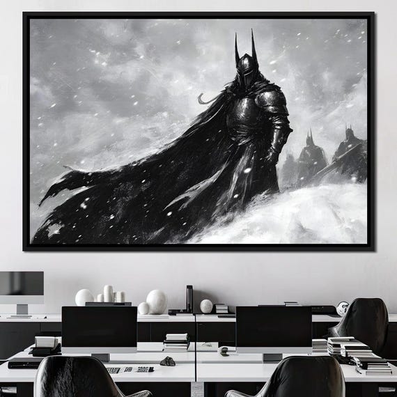 Knight Of Winter Shadows Gothic Fantasy Decor Viking Warrior Art Black And White Home Decor Medieval Art By Nichecanvas