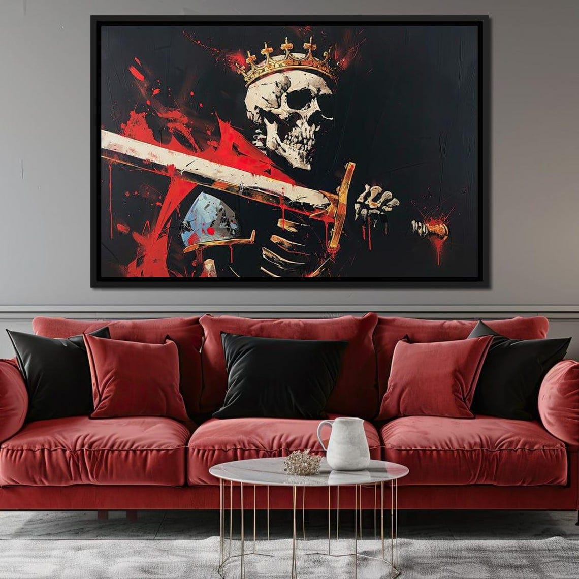 Skeleton King Bloody Sword Dark Gothic Red Black Fantasy Art Poster - Image 2