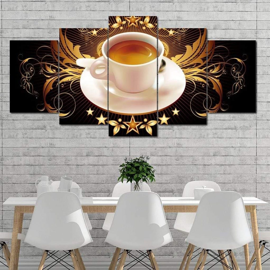 Star Coffee Elegant Coffee Lover Decor Modern Kitchen Art Black Gold Coffee Aesthetic Multi Panel Wall Art By Nichecanvas