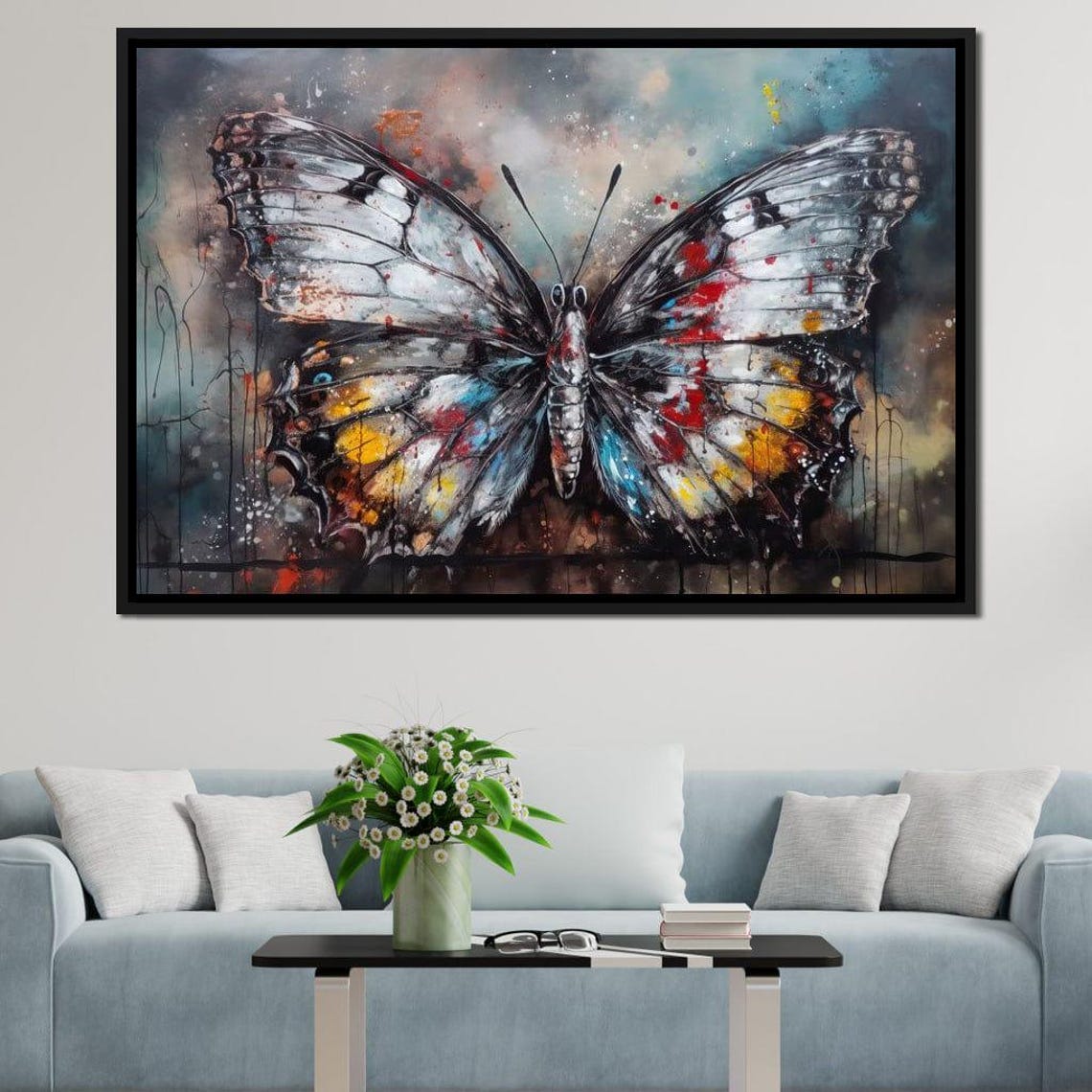 Abstract Butterfly With Splashes Of Color Grungy Graffiti Art Poster - Image 3