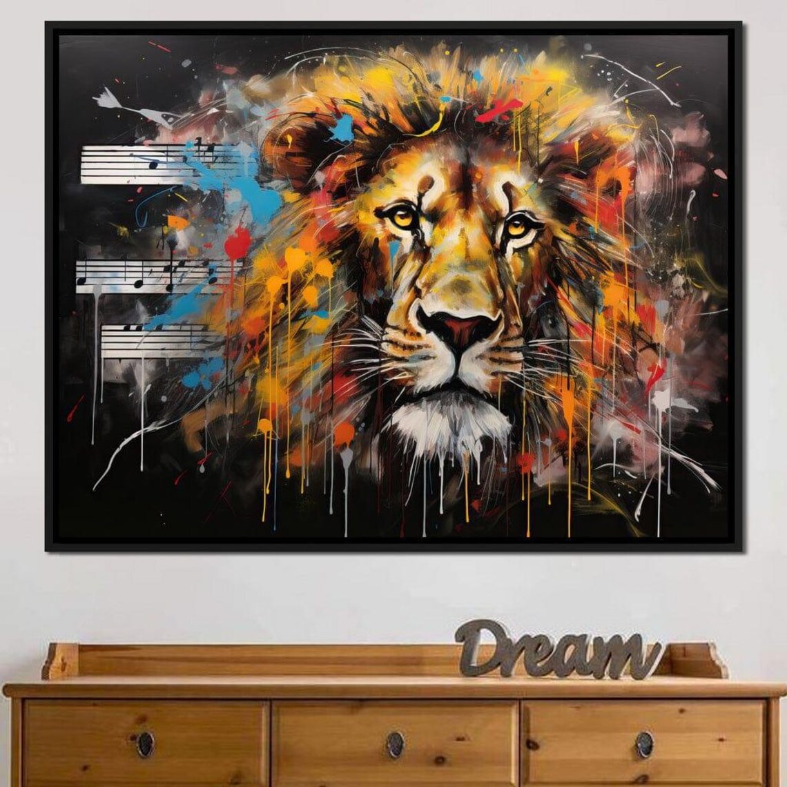 Colorful Graffiti Lion Music Notes Abstract Street Wildlife Wall Art Poster