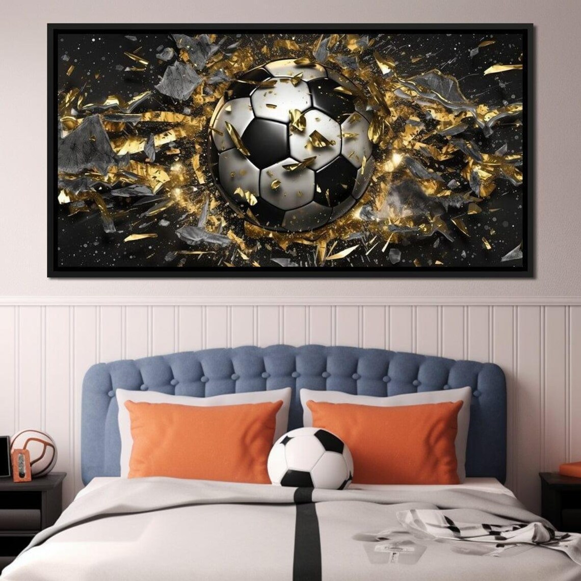 Golden Ball 23 Neal Hackett Soccer Wall Art Sports Decor Gold And Black Home Decoration Living Room Art By Nichecanvas - Image 2