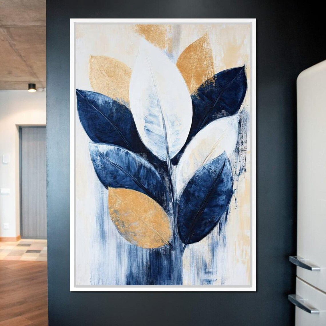 Indigo And Gold Leaves Modern Minimalist Botanical Art Poster