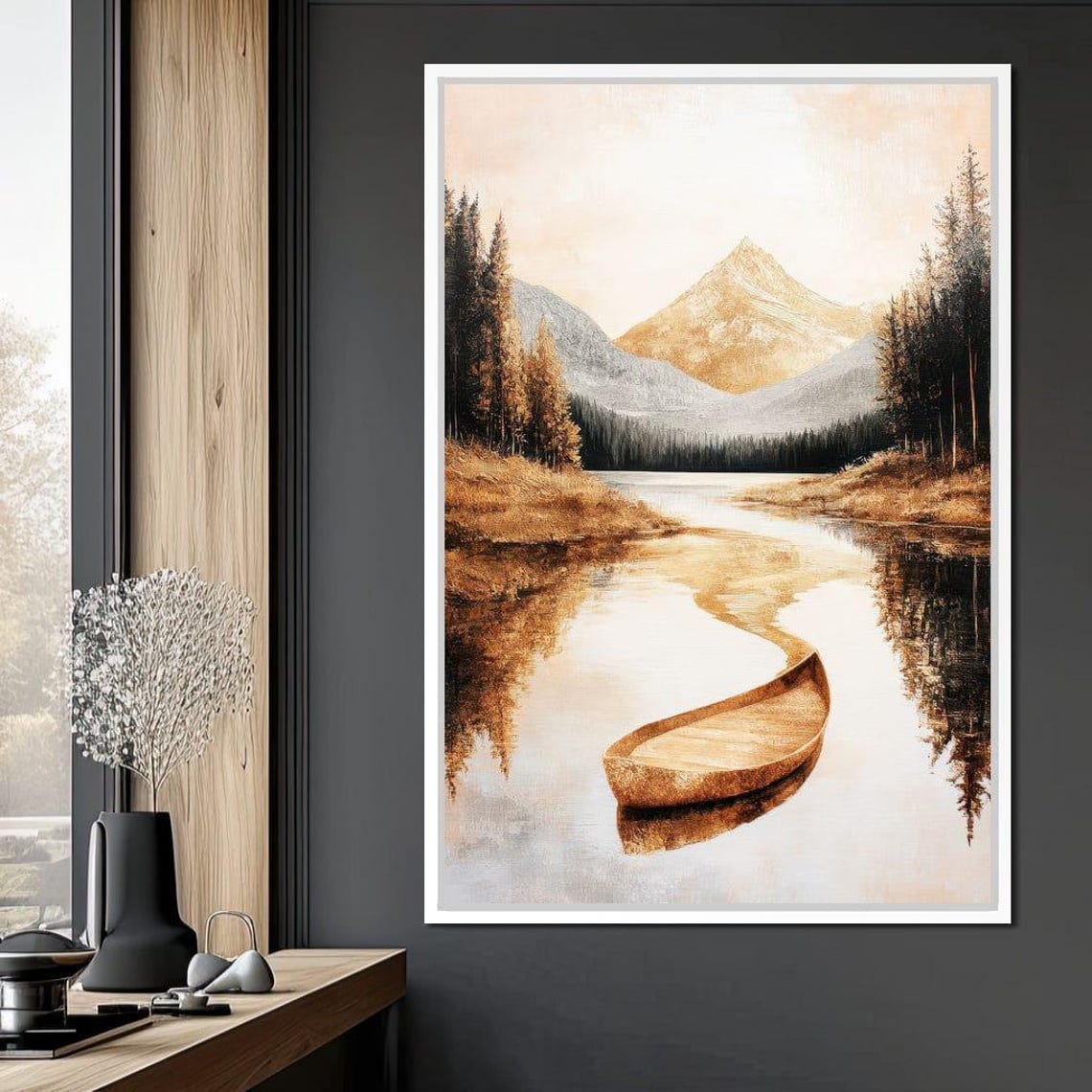 Golden Tranquility Reflection Nature Art Calm Waterscape Mountain Home Decor Scenic Wall Decoration By Nichecanvas - Image 4