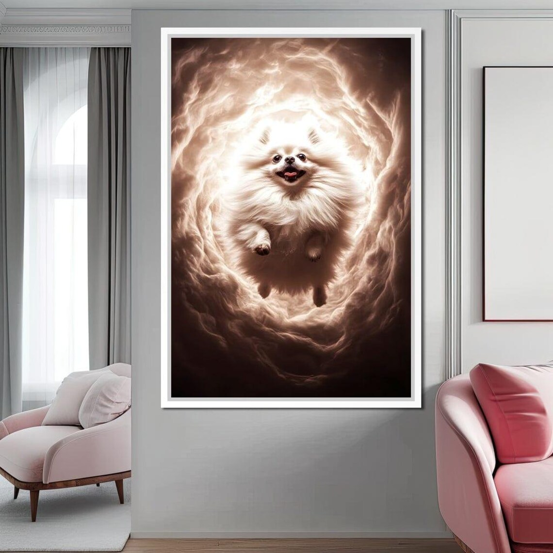 Fluffy White Pomeranian Floating In A Heavenly Clouds Dream Poster - Image 2