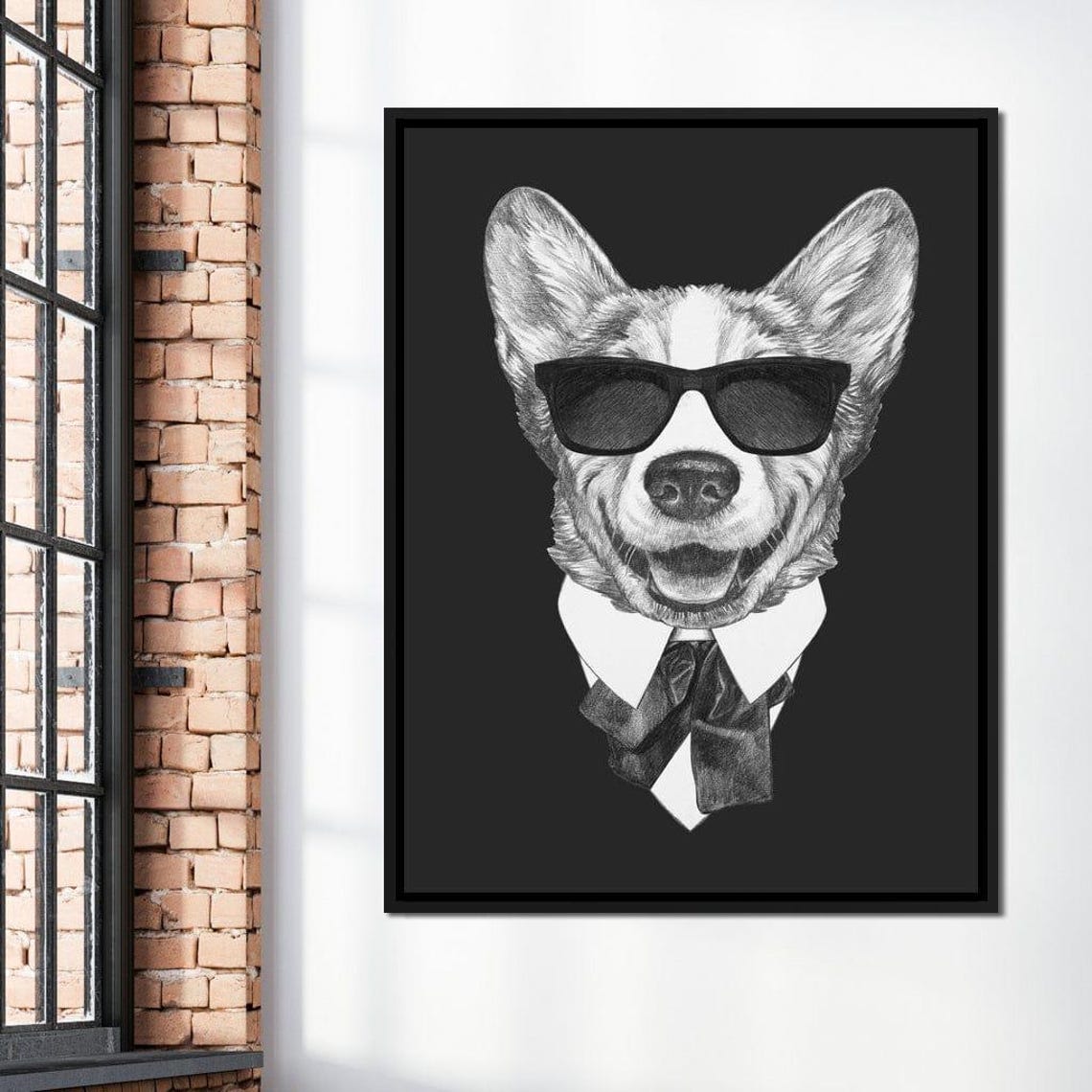 Cool Corgi Dog Sunglasses Bow Tie Black White Funny Animal Poster