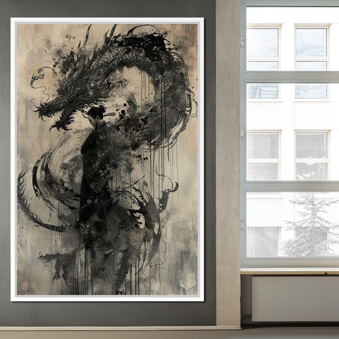 Samurai Dragon, Dark Fantasy Japanese Myth Art Print