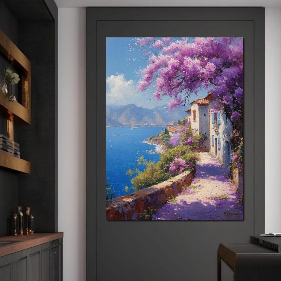 Coastal Bloom Promenade, Mediterranean Art Print - Image 3