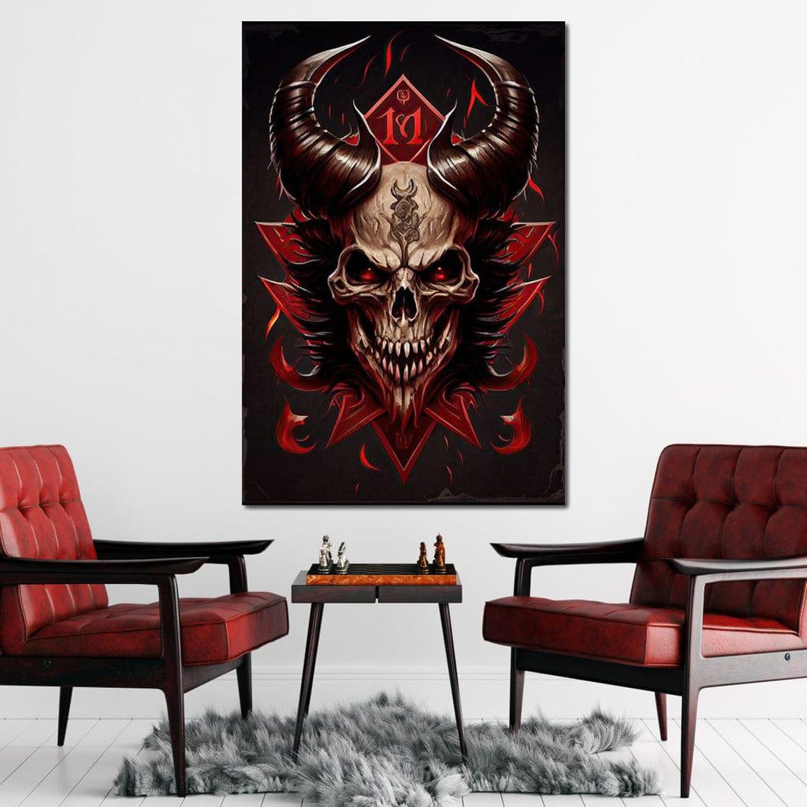 Demon Skull Horns Red Gothic Emblem Dark Fantasy Wall Art Poster - Image 3