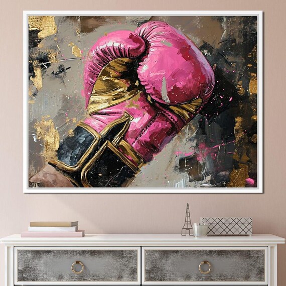Pink Boxing Glove Gold Black Glam Fight Feminine Sports Art Poster