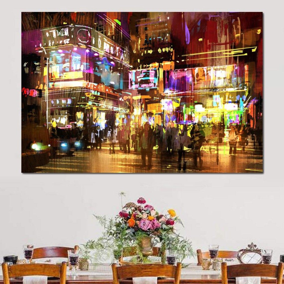 Neon City Night Street Rainy Reflections Vibrant Urban Lights Poster - Image 3