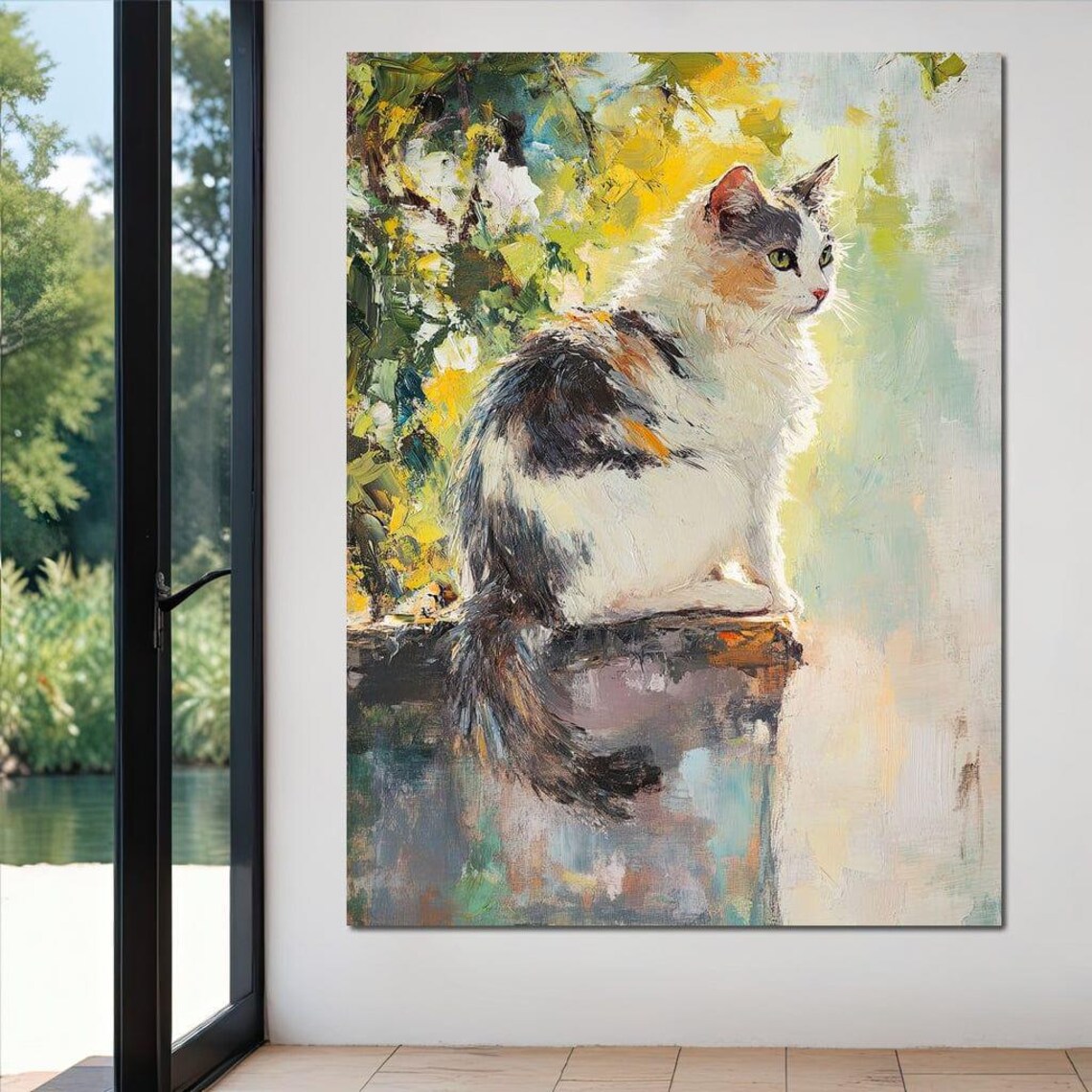 Calico Cat Sunlight Impressionist Painting Garden Sitting Feline Art Poster - Image 2