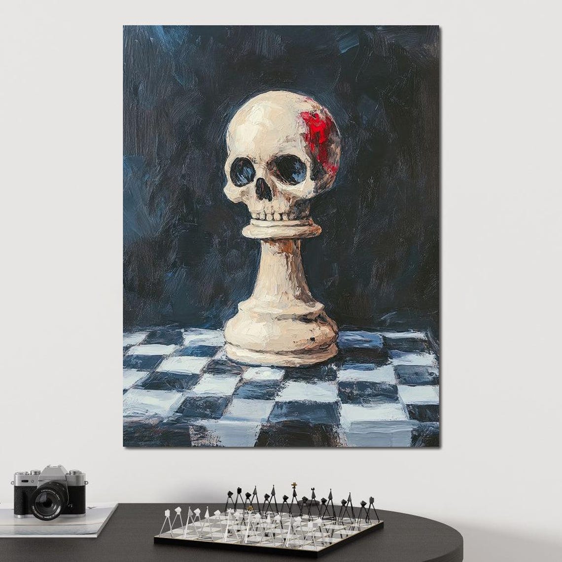 Skull Reliquary On Chessboard Gothic Wall Art Dark Modern Home Decor Macabre Chess Aesthetic By Nichecanvas - Image 2