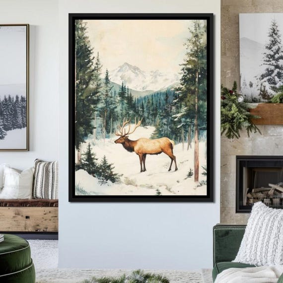 Majestic Wilderness Retreat Elk Wall Art Nature Print Rustic Home Decor Vintage Scenic Landscape By Nichecanvas
