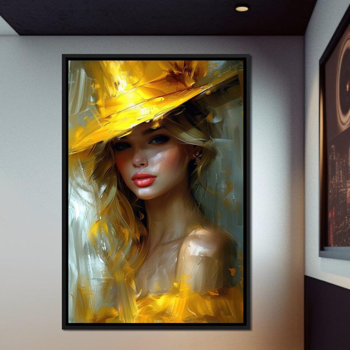 Golden Hat Beauty Sunlit Blonde Elegant Oil Portrait Wall Art