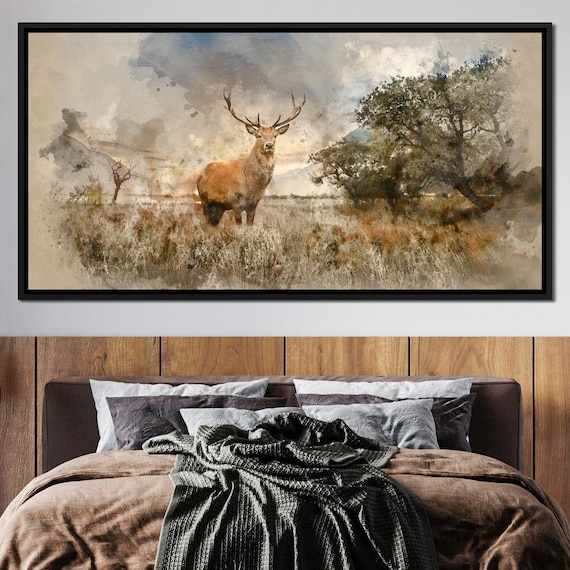 Majestic Red Deer Stag Watercolor Painting Wildlife Nature Art Poster