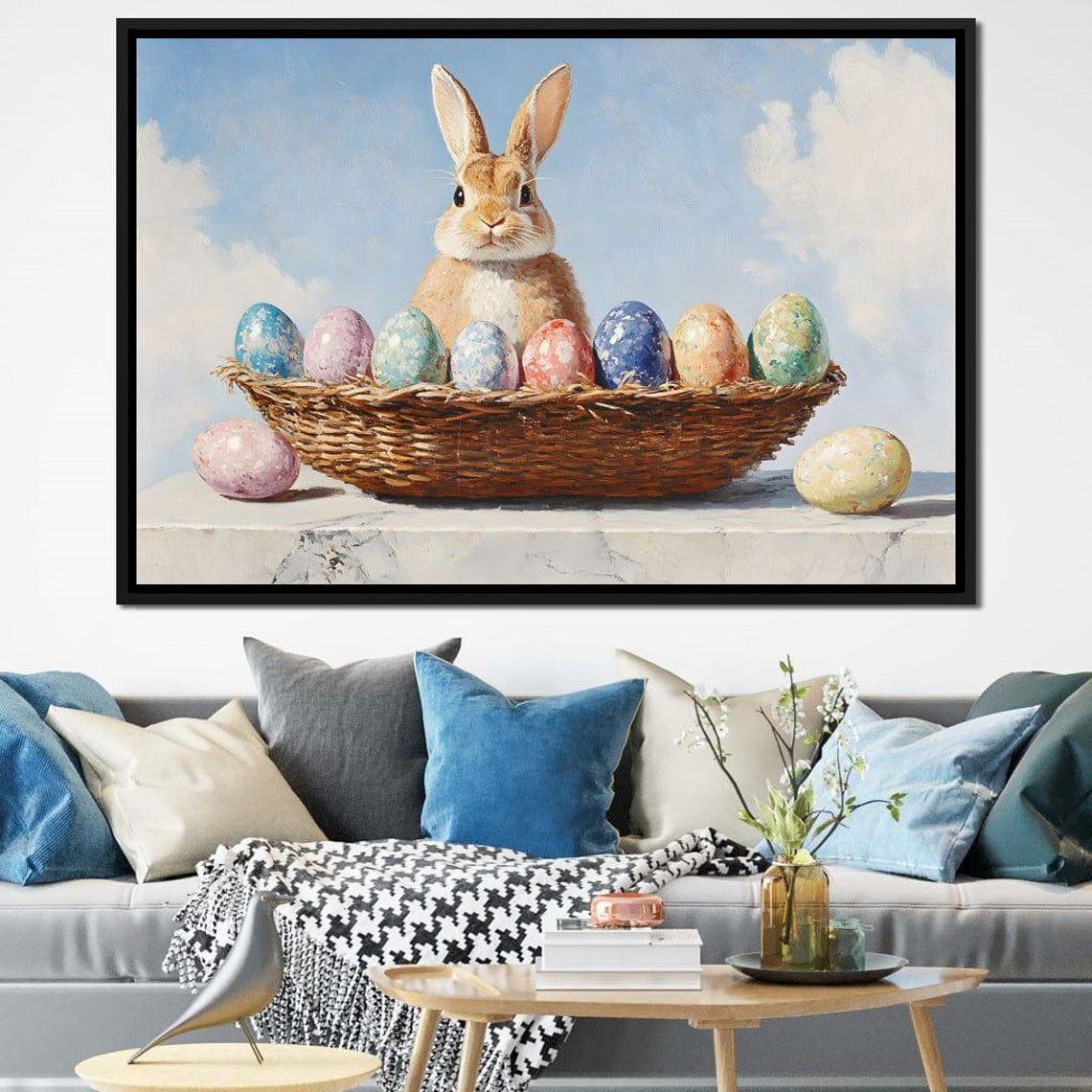 Easter Bunny with a Basket of Hand Painted Colorful Eggs Poster - Image 3