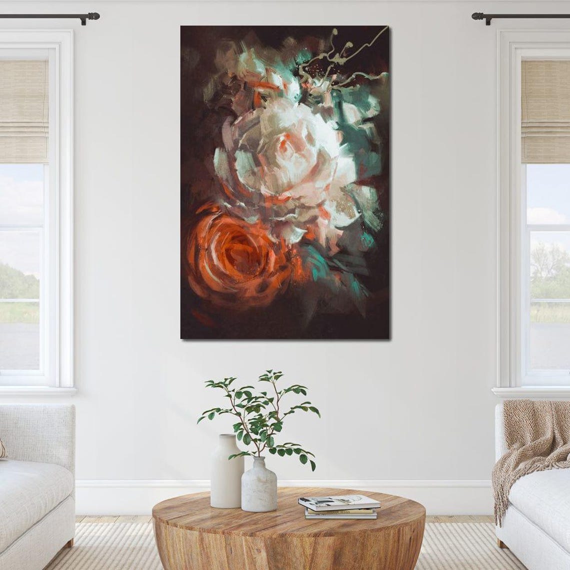 White Orange Roses Dark Moisture Impressionist Floral Poster - Image 3