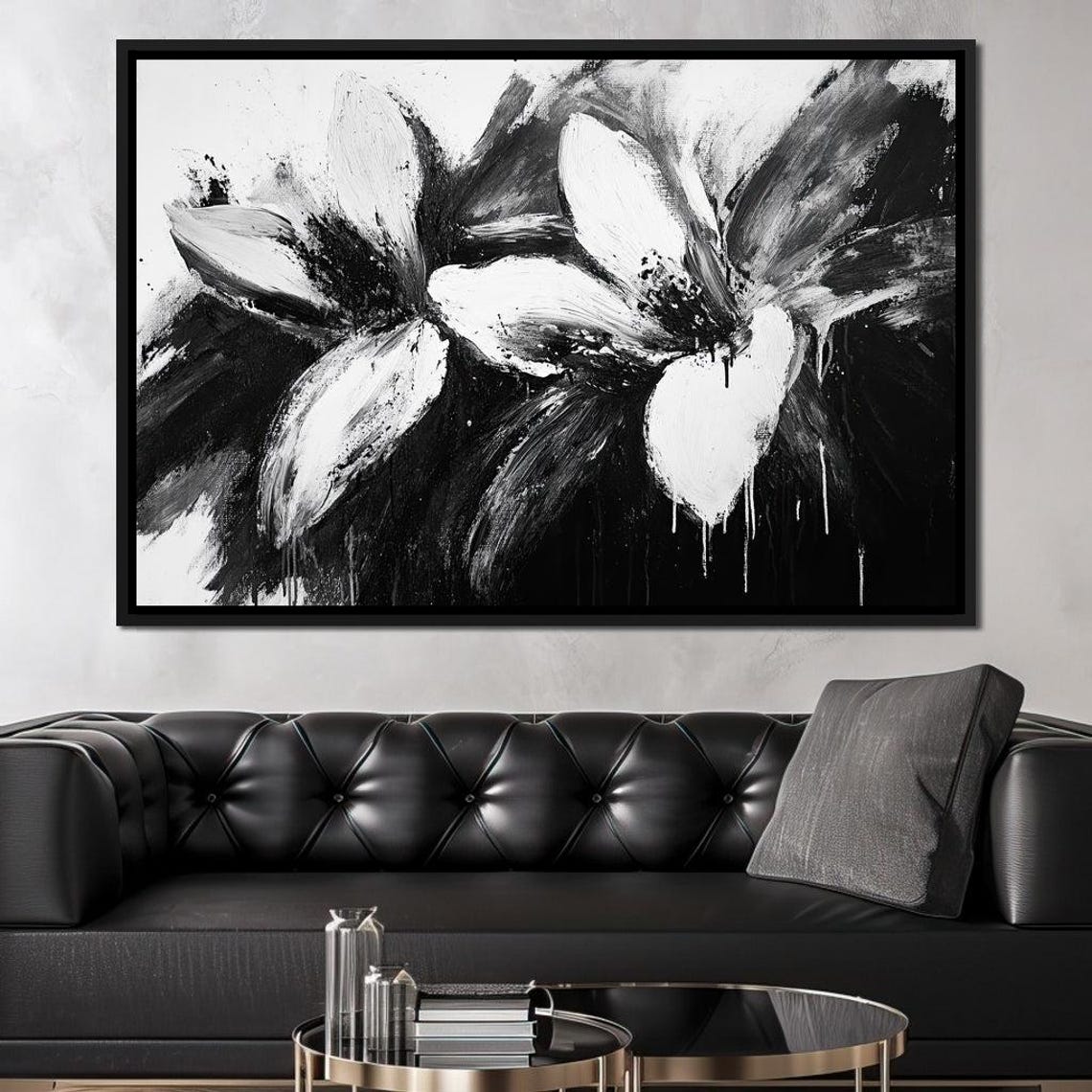 Black White Abstract Flower Dramatic Monochrome Botanical Poster - Image 3