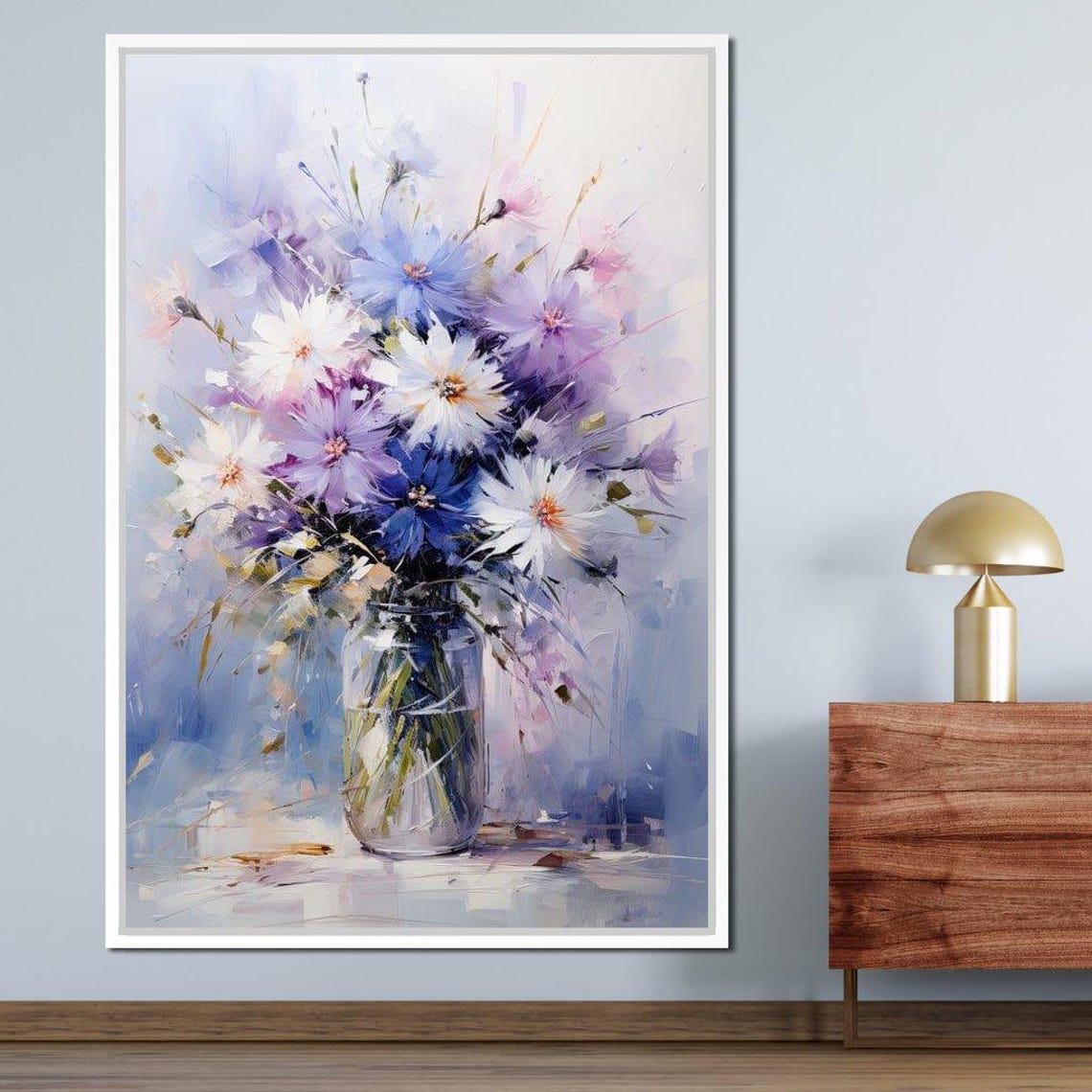 Blue Purple Watercolor Wildflower Bouquet Jar Abstract Art Print - Image 2