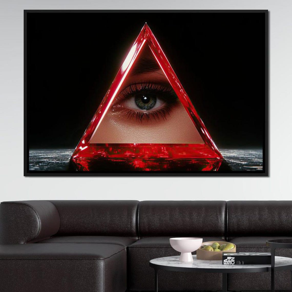 Red Crystal Prism Triangle Eye Surreal Geometric Visionary Art Poster - Image 2