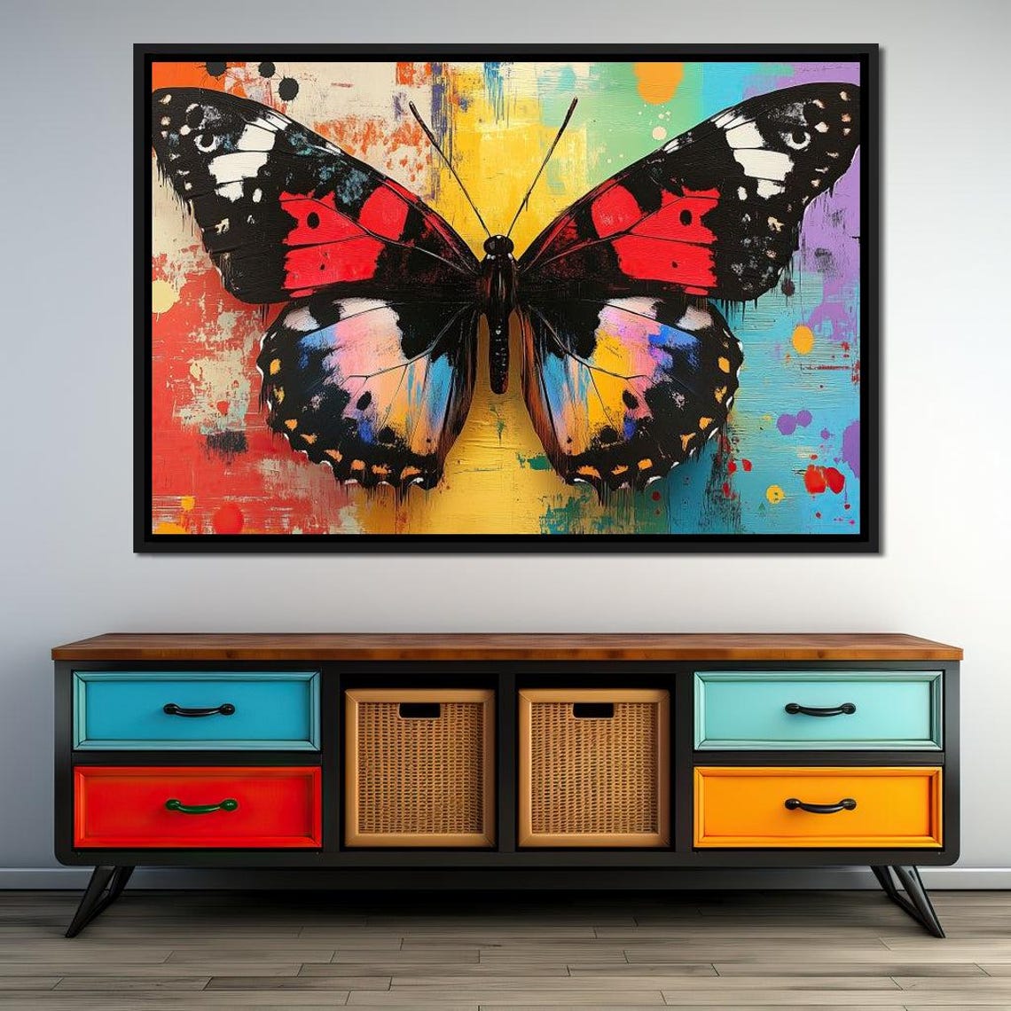 Colorful Butterfly Abstract Red Black Pop Art Nature Wall Art Poster - Image 3