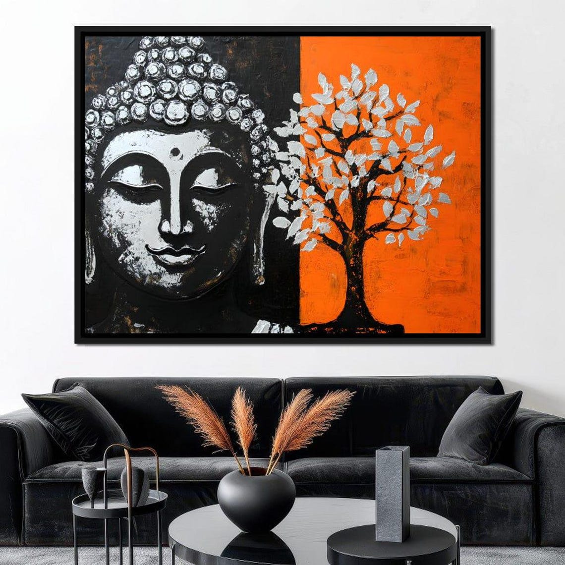 Serene Buddha Face With Bodhi Tree Orange Zen Meditation Poster - Image 4