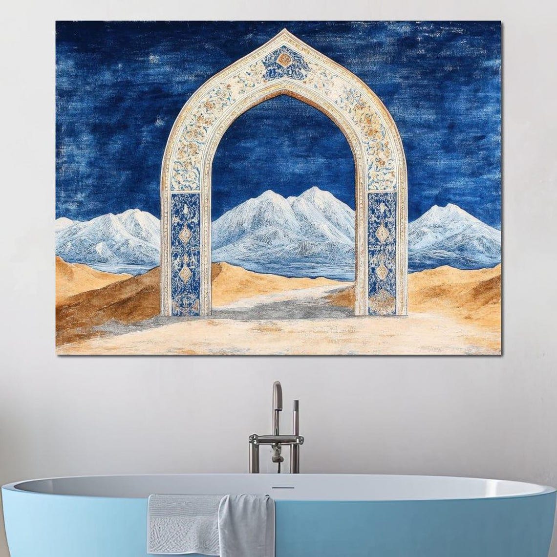 Majestic Archway Panorama Decorative Home Decor Islamic Arches Wall Art Blue Beige By Nichecanvas - Image 4
