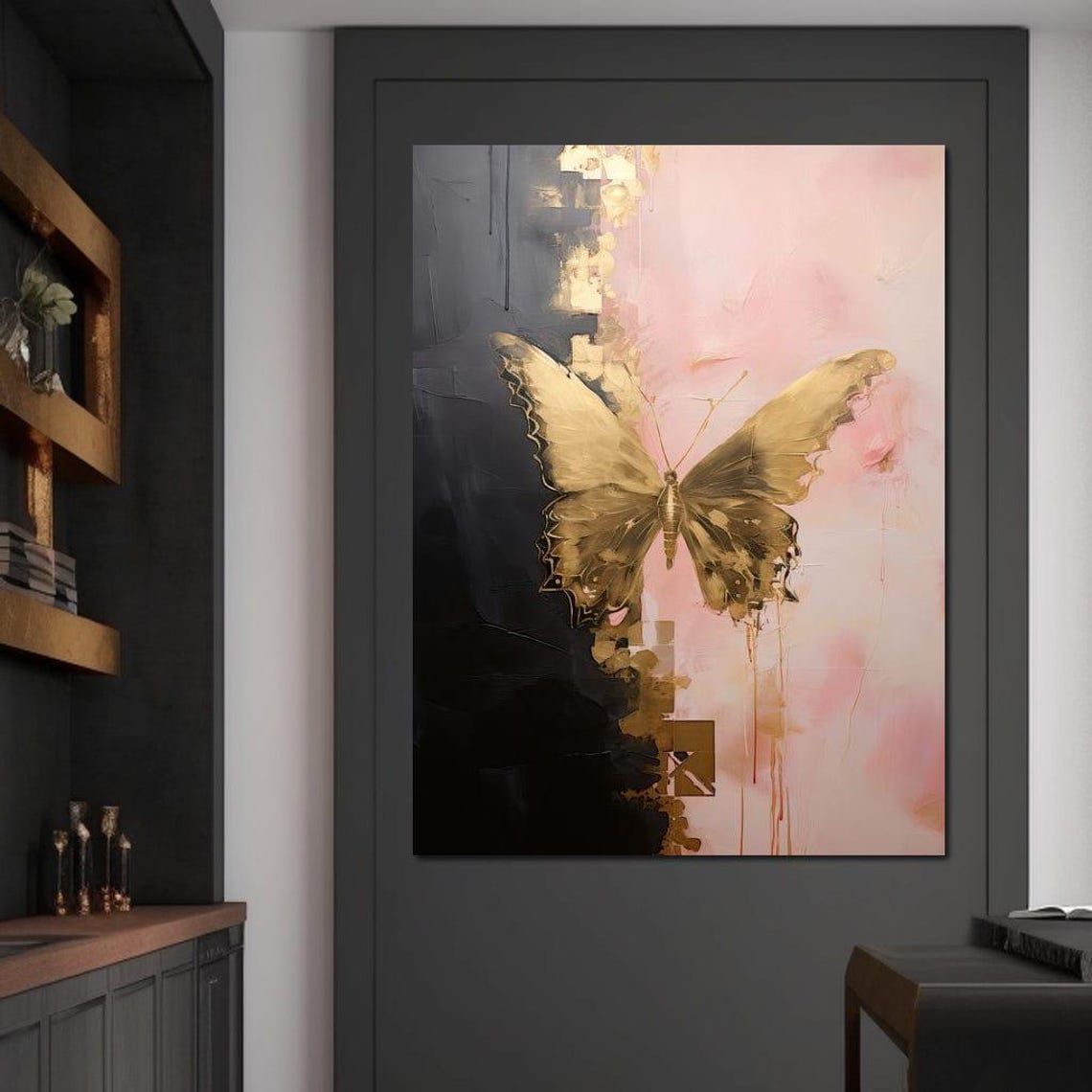 Gilded Flutter In Twilight Butterfly Art Modern Wall Art Elegant Home Decor Colorful Artwork Nature Inspired Decor By Nichecanvas - Image 4