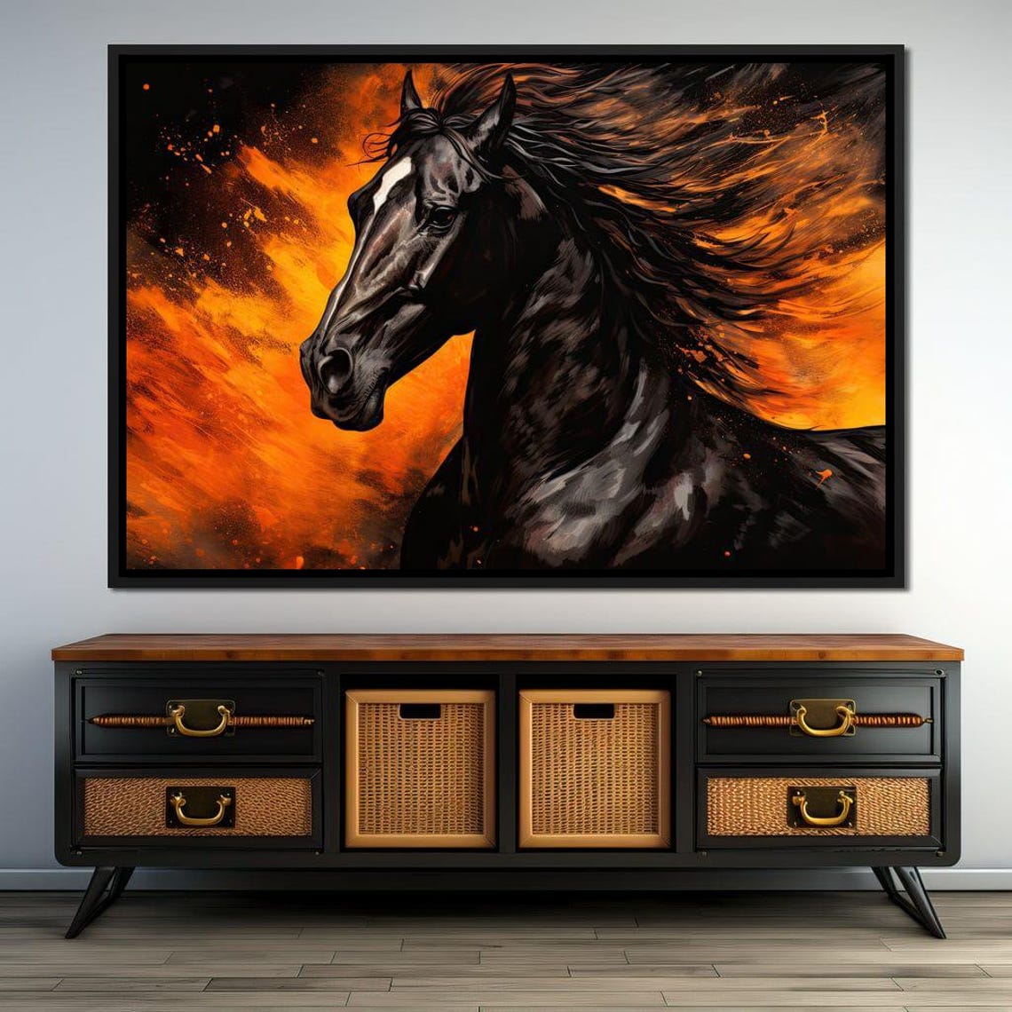 Black Stallion Fiery Ember Blaze Wild Horse Dramatic Equine Art Poster