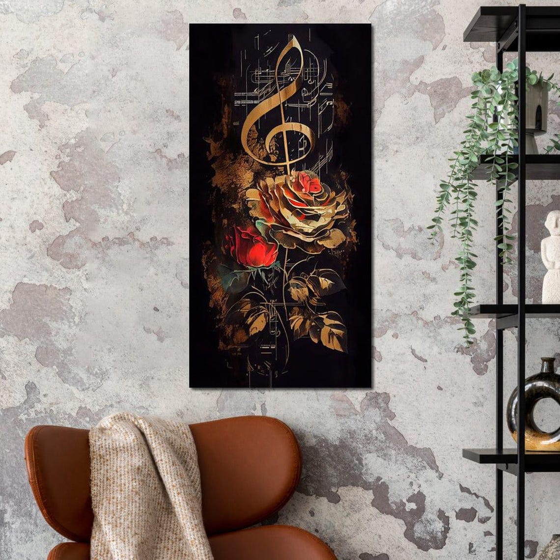 Golden Treble Clef Red Roses Sheet Music Dark Classical Poster - Image 3