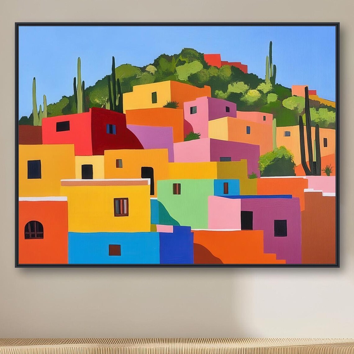 Pueblo De Colores Mexican Village Landscape Art Print