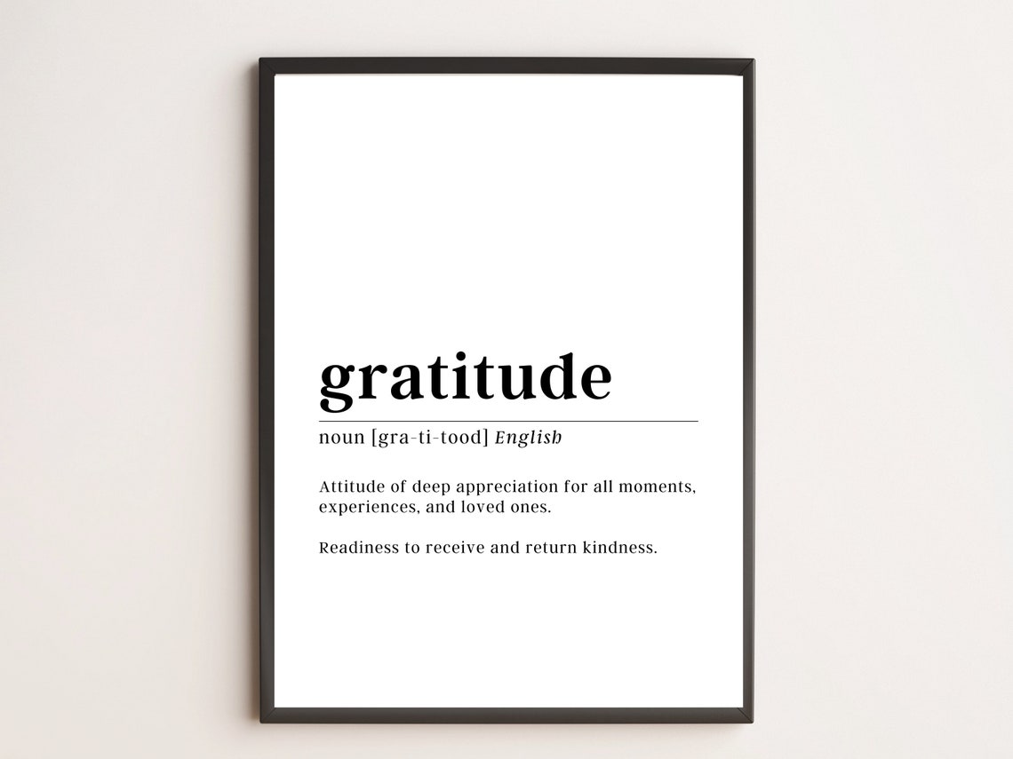 Gratitude Definition Dictionary Style Inspirational Office Wall Art