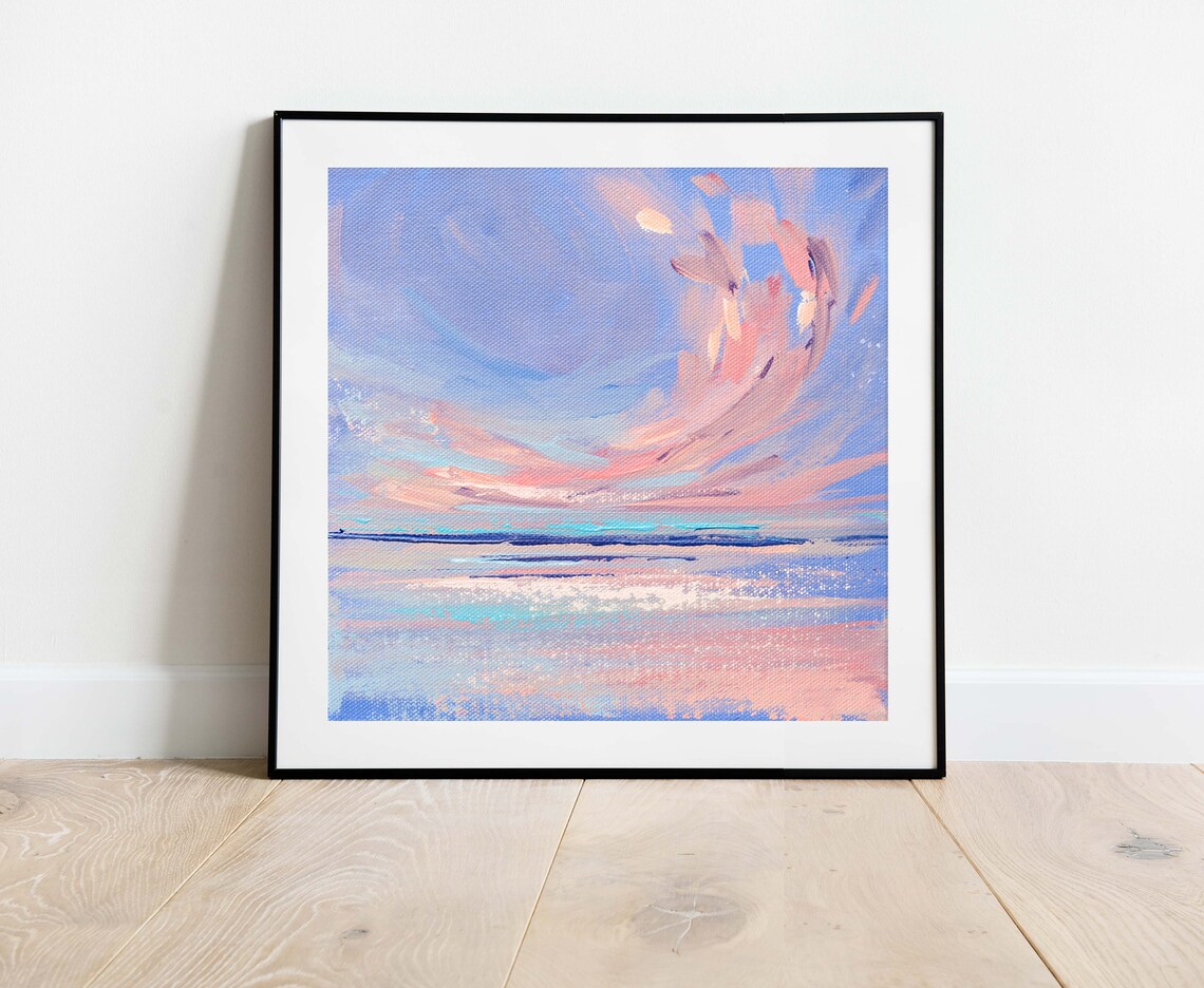 Pastel Skies Seascape Painting, Colorful Art Print