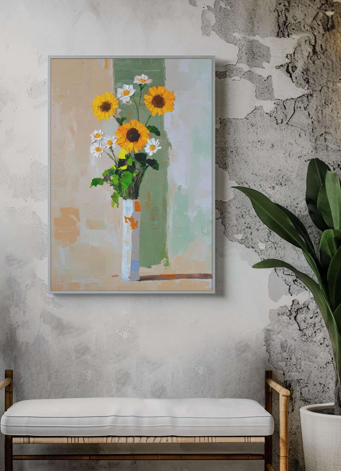 Sunflower And Daisy Bouquet Abstract Still Life Floral Poster - Image 4