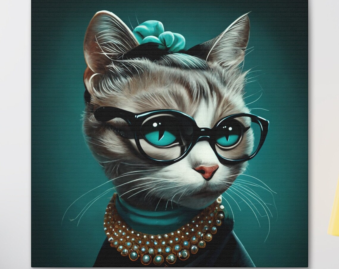 Fancy Cat Portrait With Sunglasses and Pearl Necklace Poster