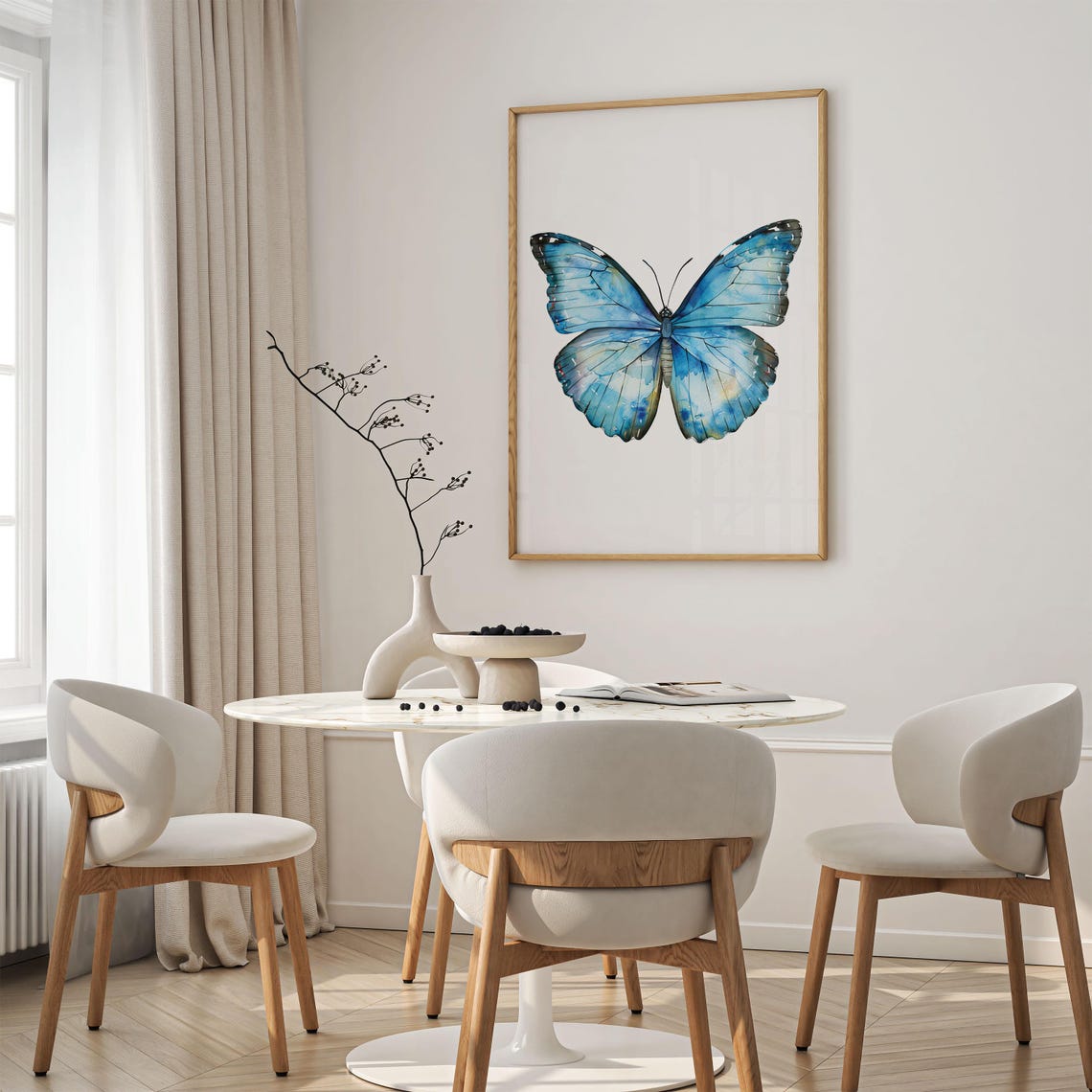 Bright Blue Butterfly Watercolor Study Minimalist Botanical Poster - Image 5