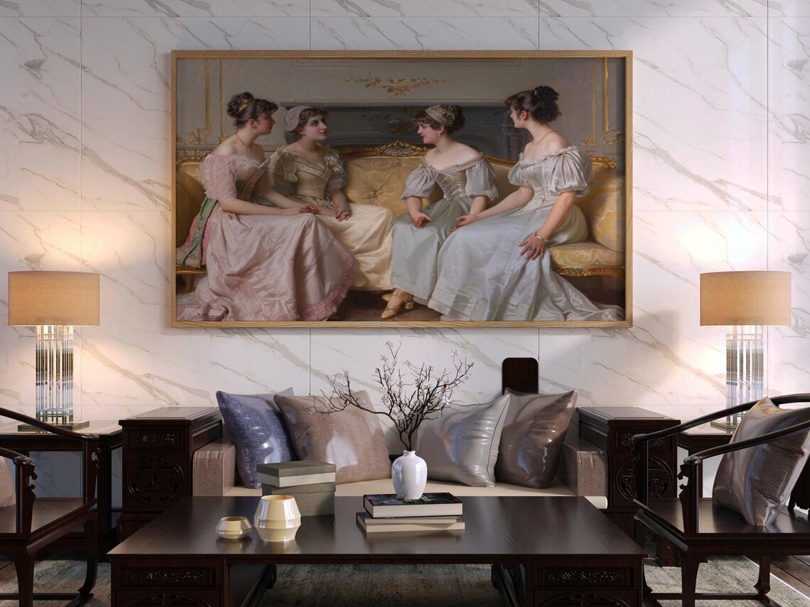 Four Victorian Ladies Chatting in Classic Oil Painting Poster - Image 2