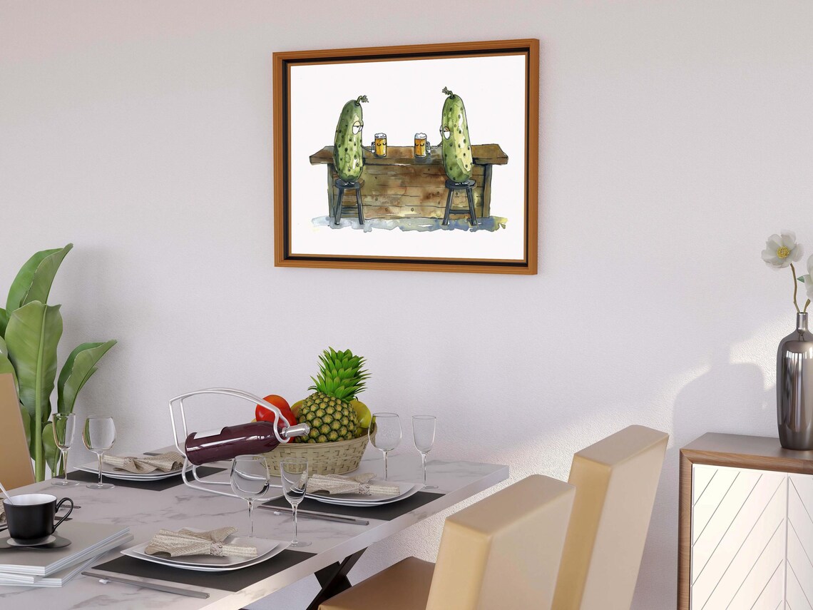 Funny Pickles Sipping Beer Together at a Rustic Wooden Bar Poster - Image 5