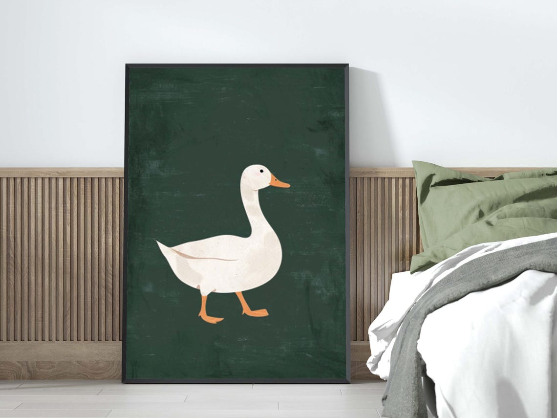White Goose Side Profile on Dark Green Minimalist Chalkboard Poster - Image 5
