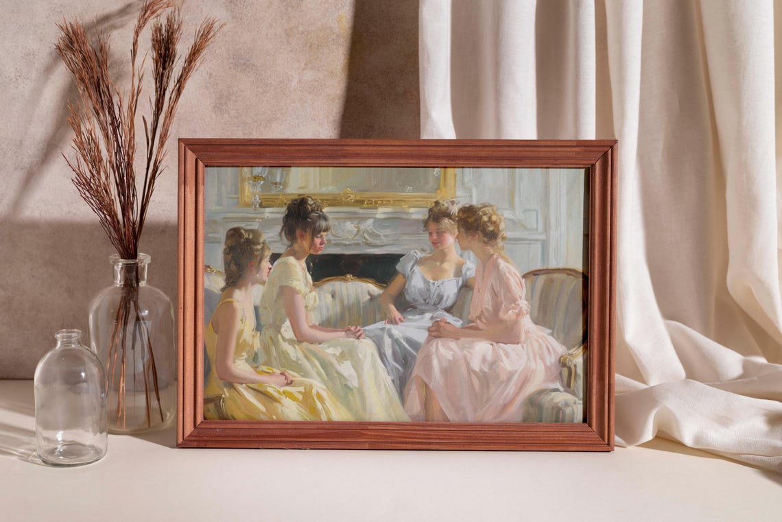 Decadent Lady Poster Female Gossip Art Victorian Women Painting Girl Boho Portrait Women Gossips Print Feminine Gallery Decor Girl Art - Image 3