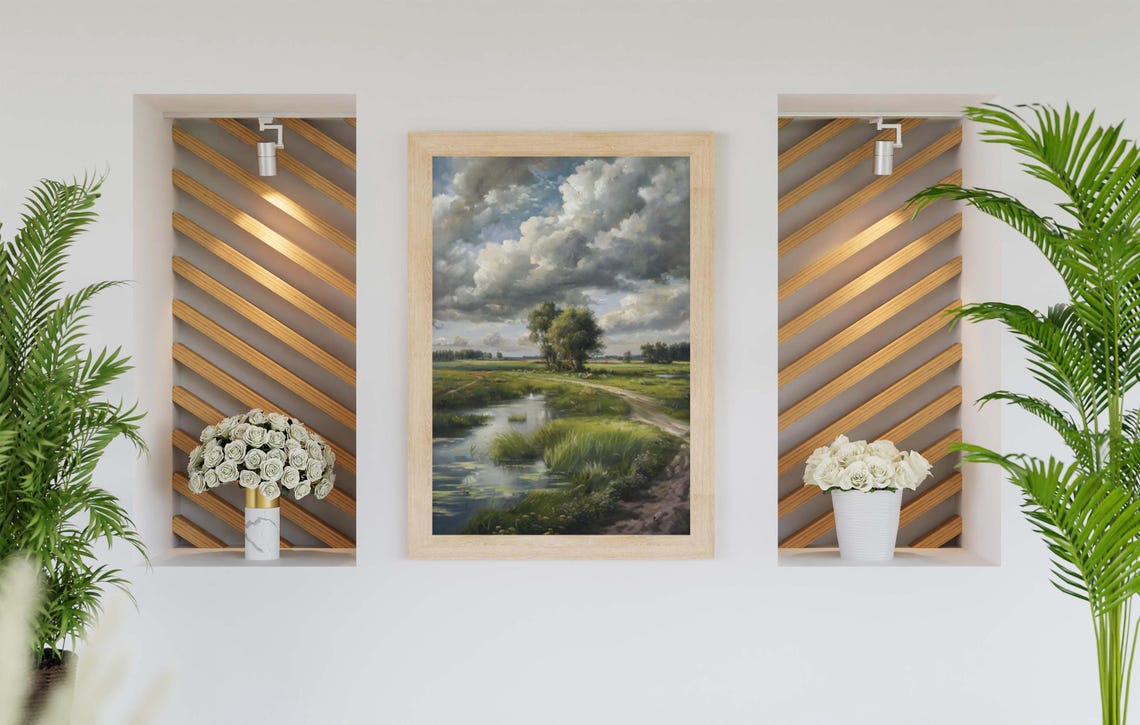 Winding Stream Through Meadow Under Dramatic Cloudscape Poster - Image 7