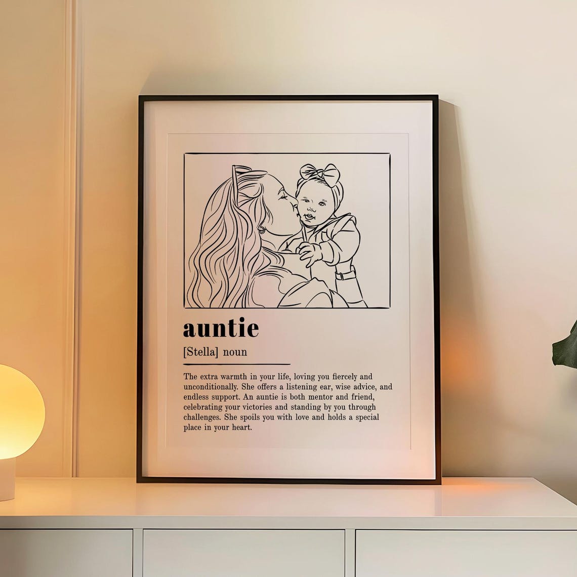 Personalized Auntie Definition Line Art Portrait Print Custom Gift