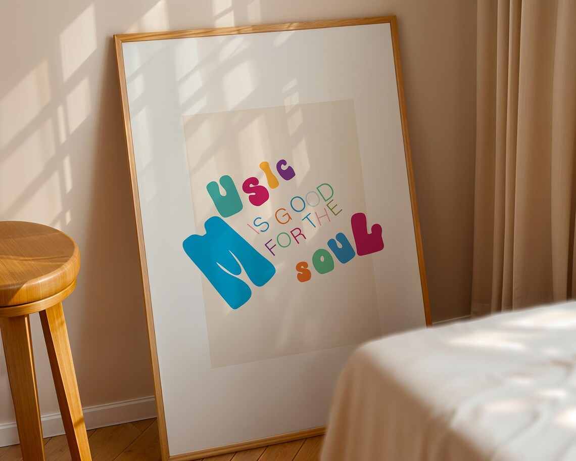 Music Is Good For The Soul Playful Colorful Hand Drawn Quote Print