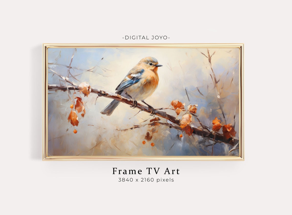 Small Winter Bird on a Snowy Branch Berries Farmhouse Poster